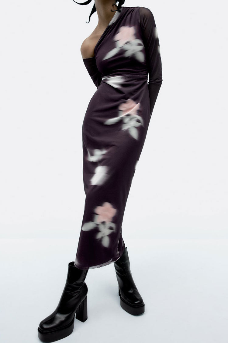 Mesh Long Sleeve Bodycon Maxi Dress