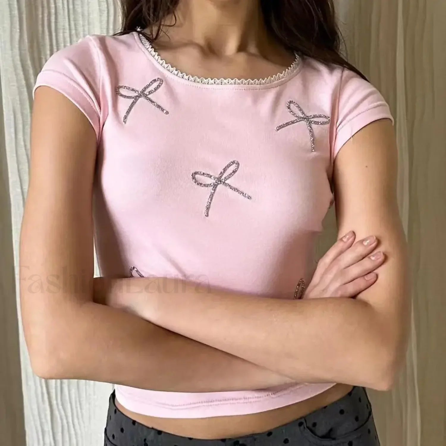 Bohemia Fashion Crew Neck Diamond T Shirt Pink / S