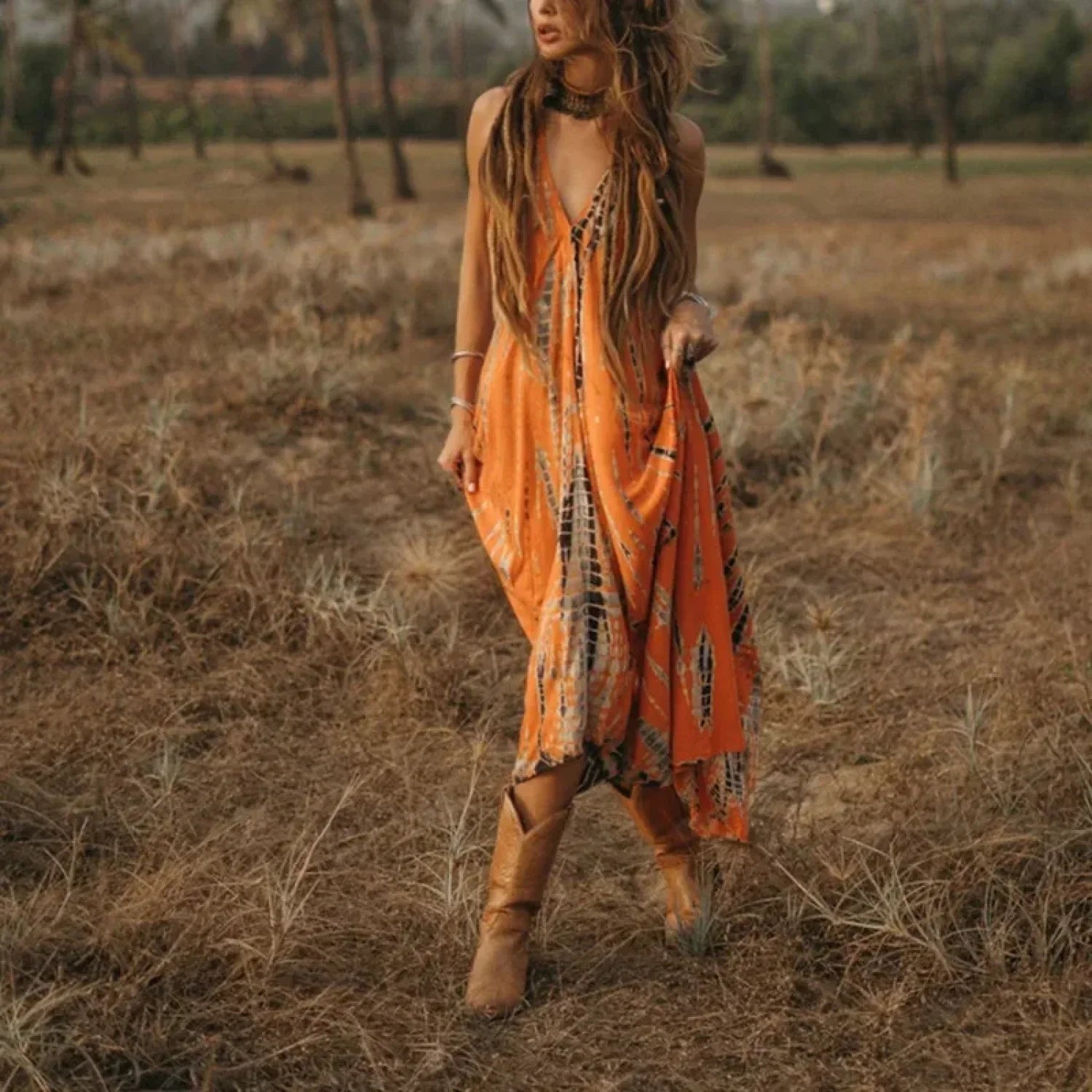 Bohemia Print Halter Boho Dress