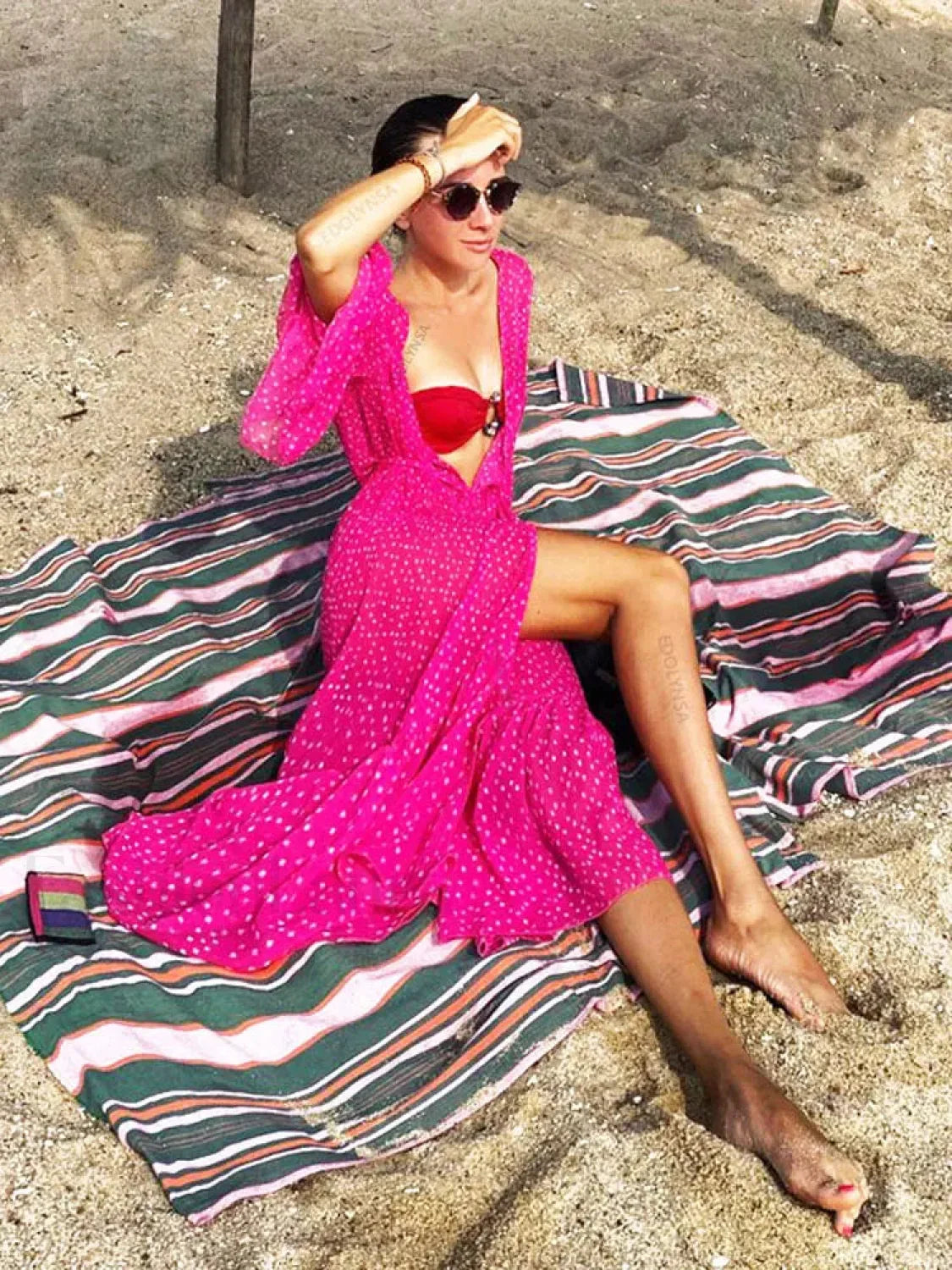 Bohemian Dot Ruffled Chiffon Cover Up