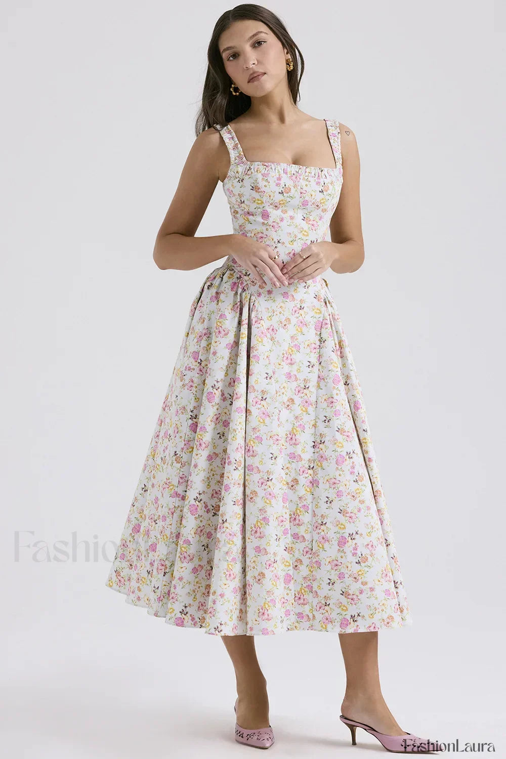 Bohemian Fragmented Flower Midi Dress