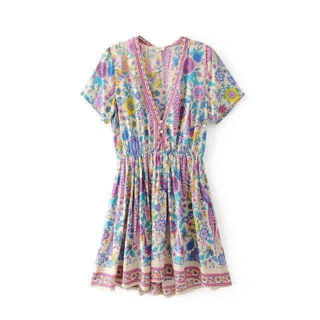 Floral Print V-Neck Short Sleeve Button Front Mini Dress 3