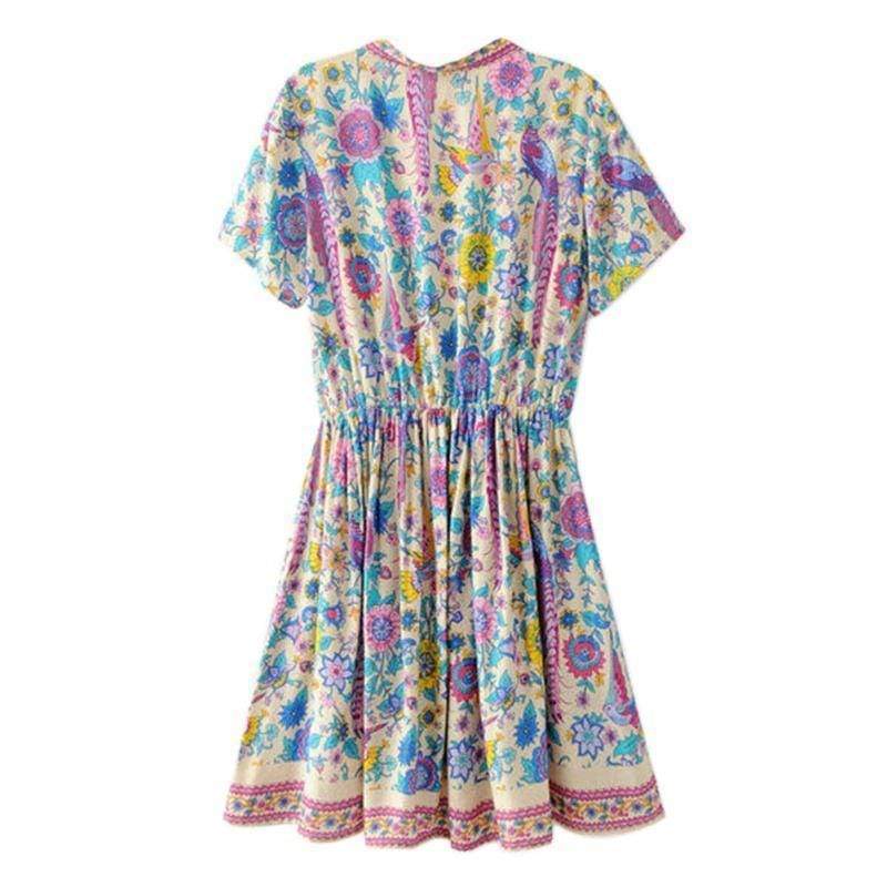 Floral Print V-Neck Short Sleeve Button Front Mini Dress 4