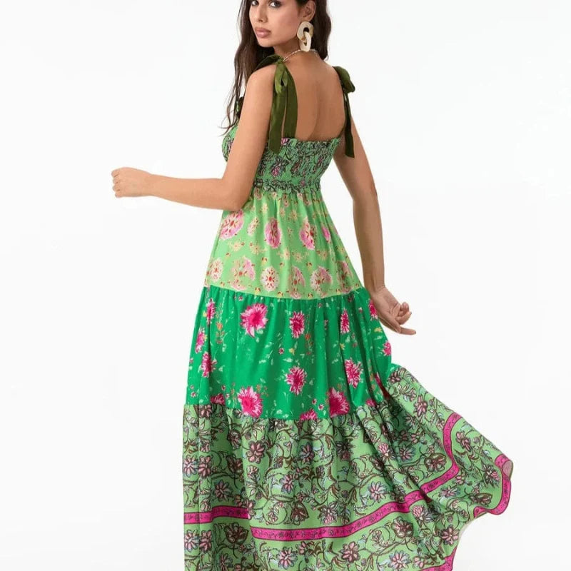 Floral Print Sweetheart Smocked Tiered Maxi Dress 9