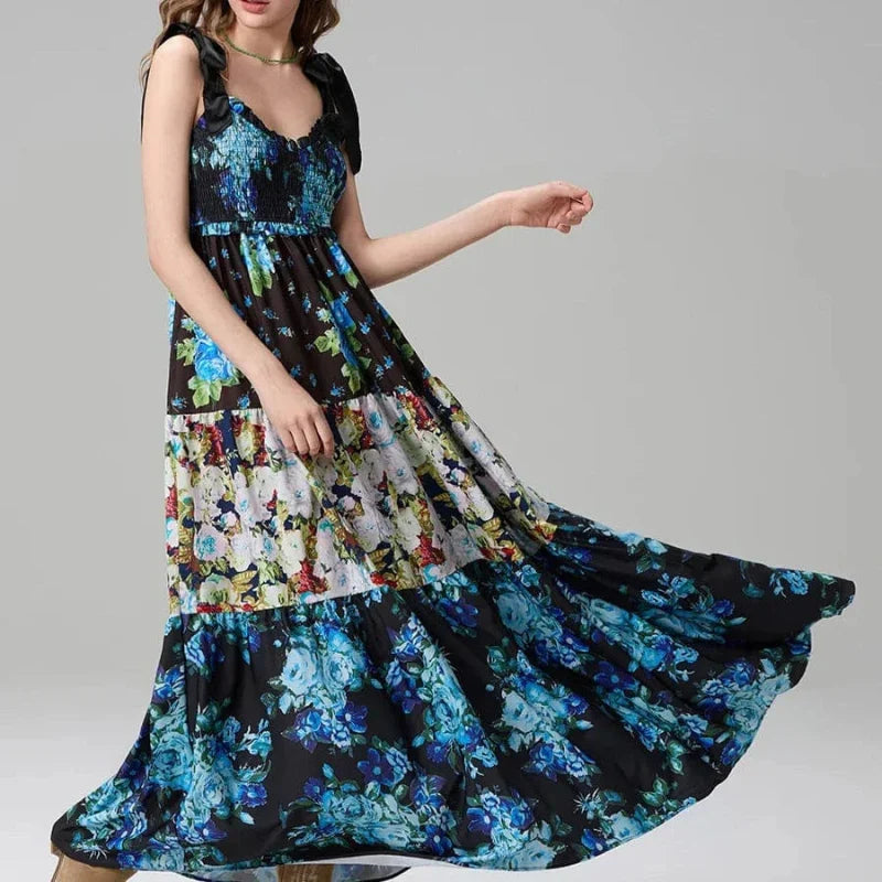 Floral Print Sweetheart Smocked Tiered Maxi Dress 5