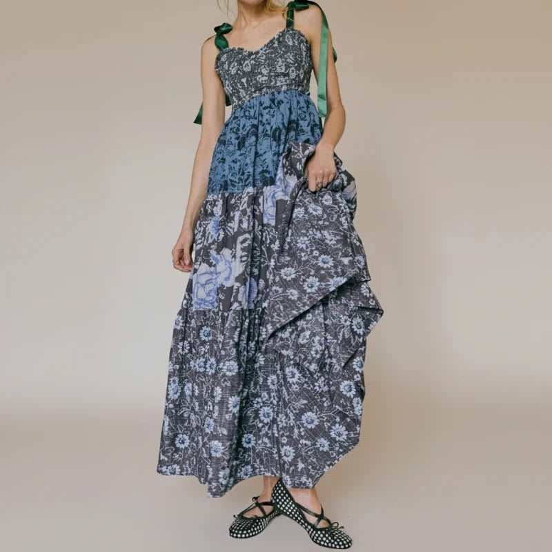 Floral Print Sweetheart Smocked Tiered Maxi Dress 7