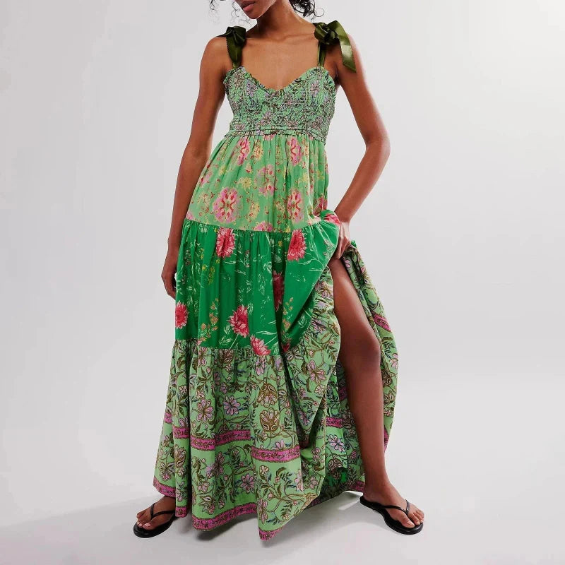 Floral Print Sweetheart Smocked Tiered Maxi Dress 2