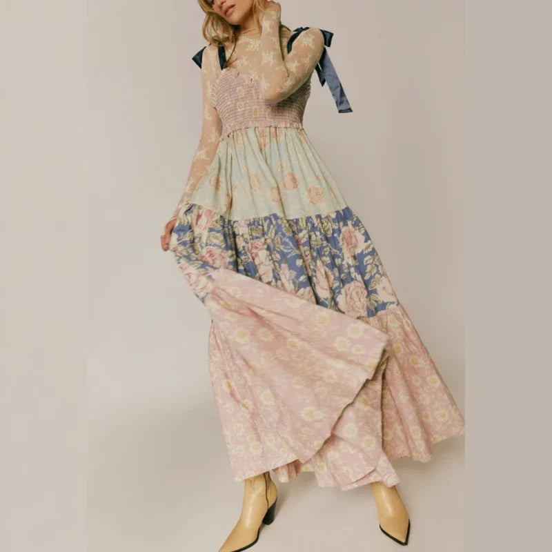 Floral Print Sweetheart Smocked Tiered Maxi Dress 4