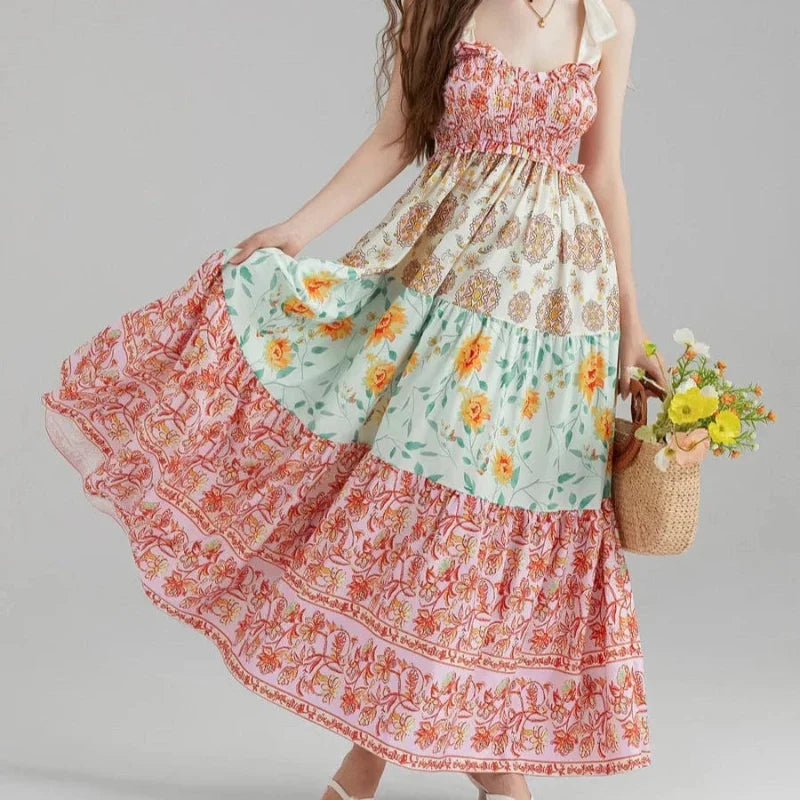 Floral Print Sweetheart Smocked Tiered Maxi Dress 6