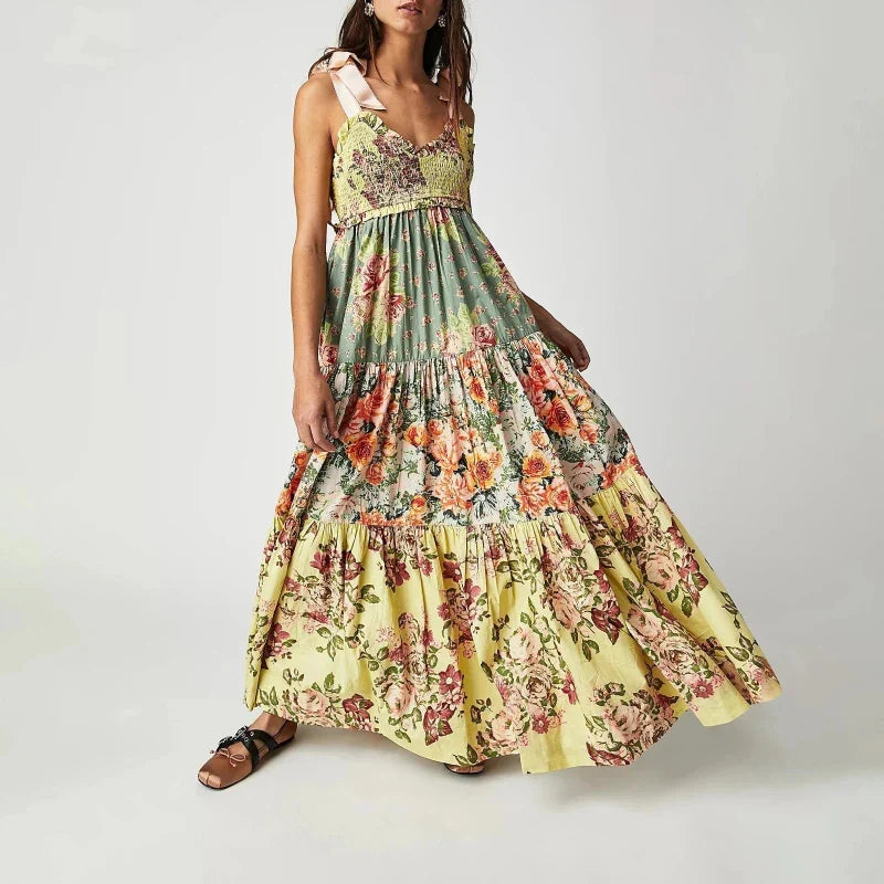 Floral Print Sweetheart Smocked Tiered Maxi Dress 3