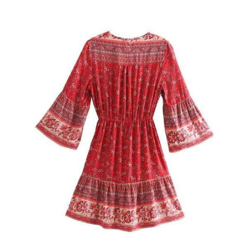 Floral Print V-Neck Bell Sleeve Button Front Mini Dress 4