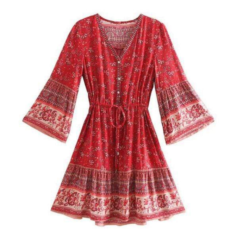 Floral Print V-Neck Bell Sleeve Button Front Mini Dress 3