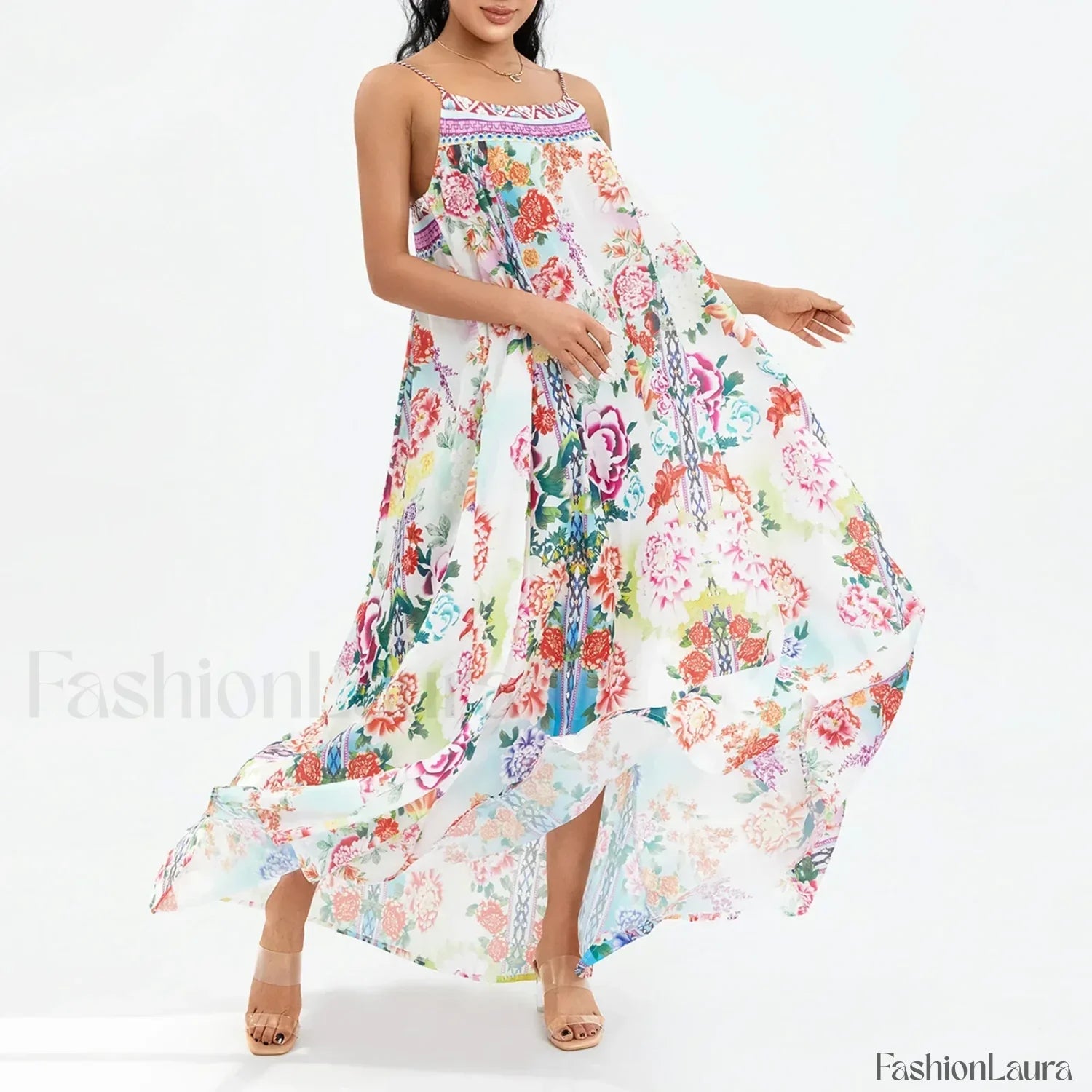 Boho Floral Slit Sleeveless Maxi Dress