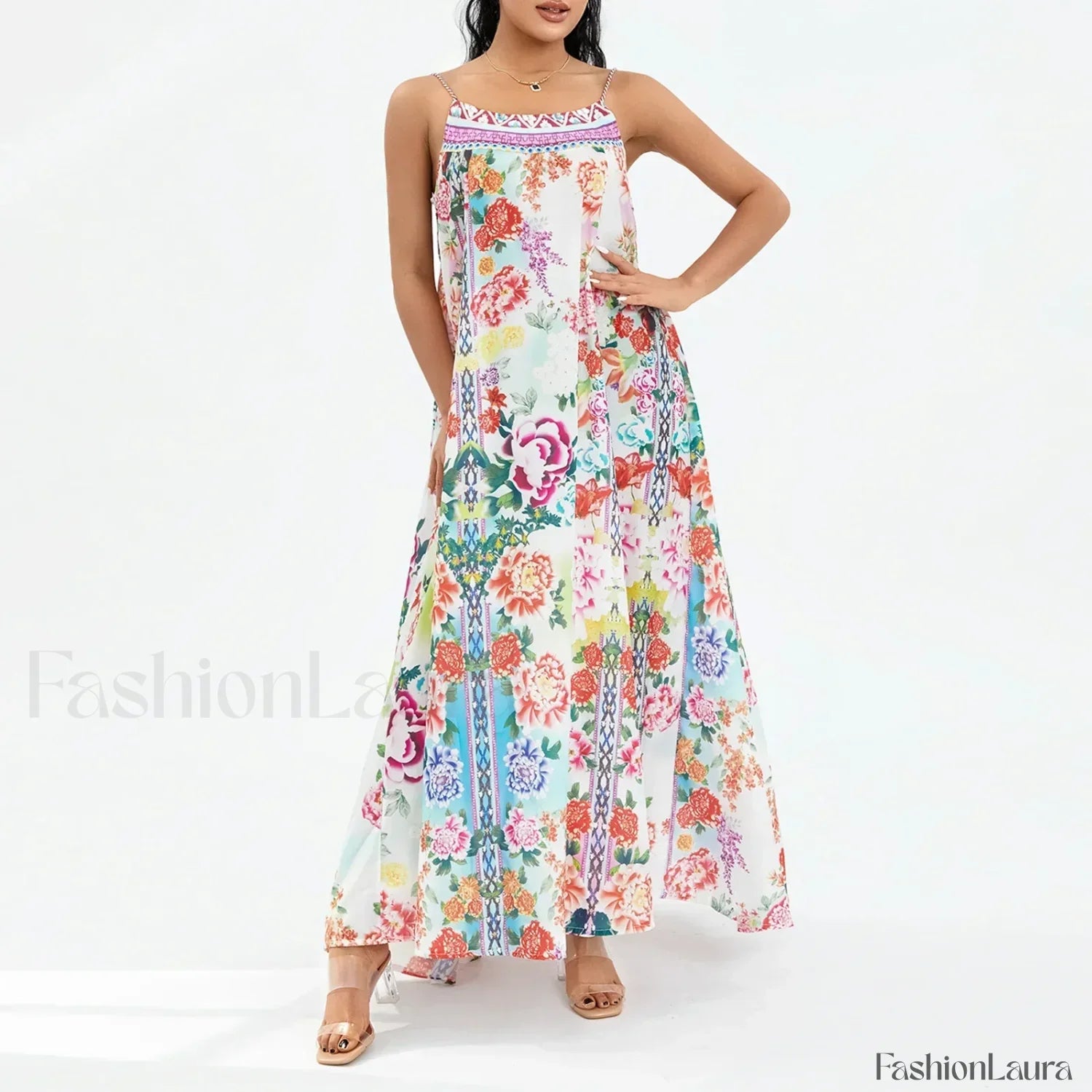 Boho Floral Slit Sleeveless Maxi Dress