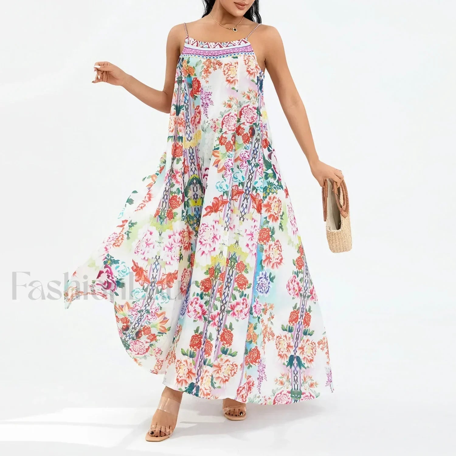 Boho Floral Slit Sleeveless Maxi Dress MULTI / S