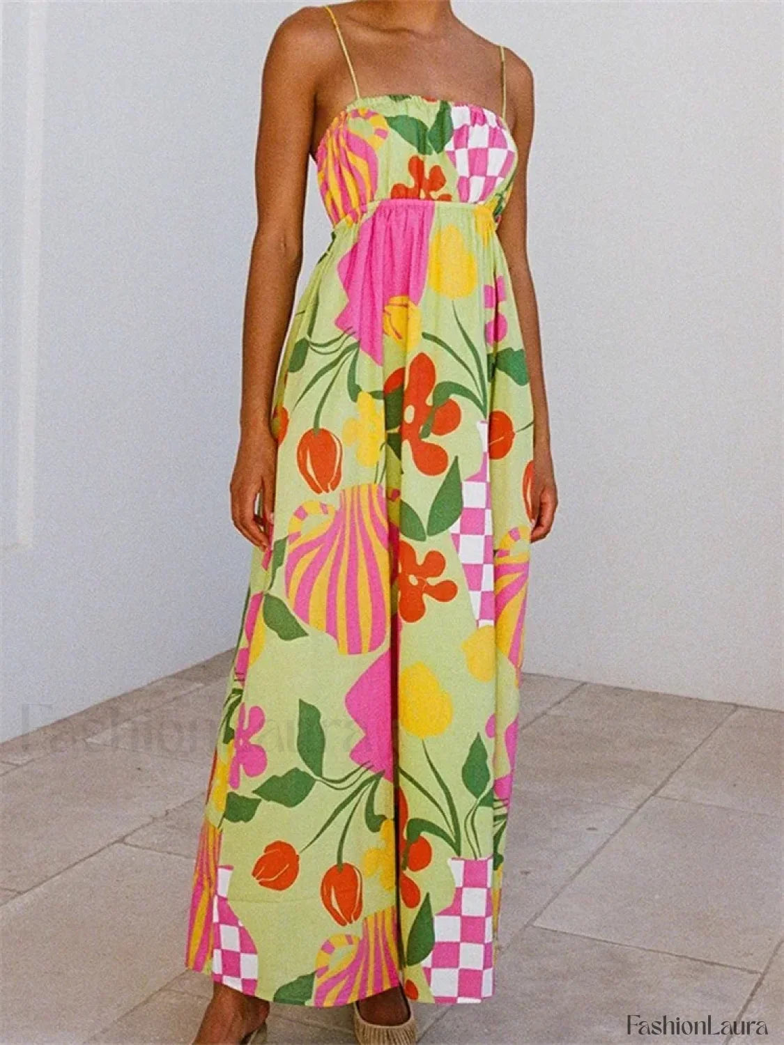 Boho Floral Strap Backless Maxi Dress