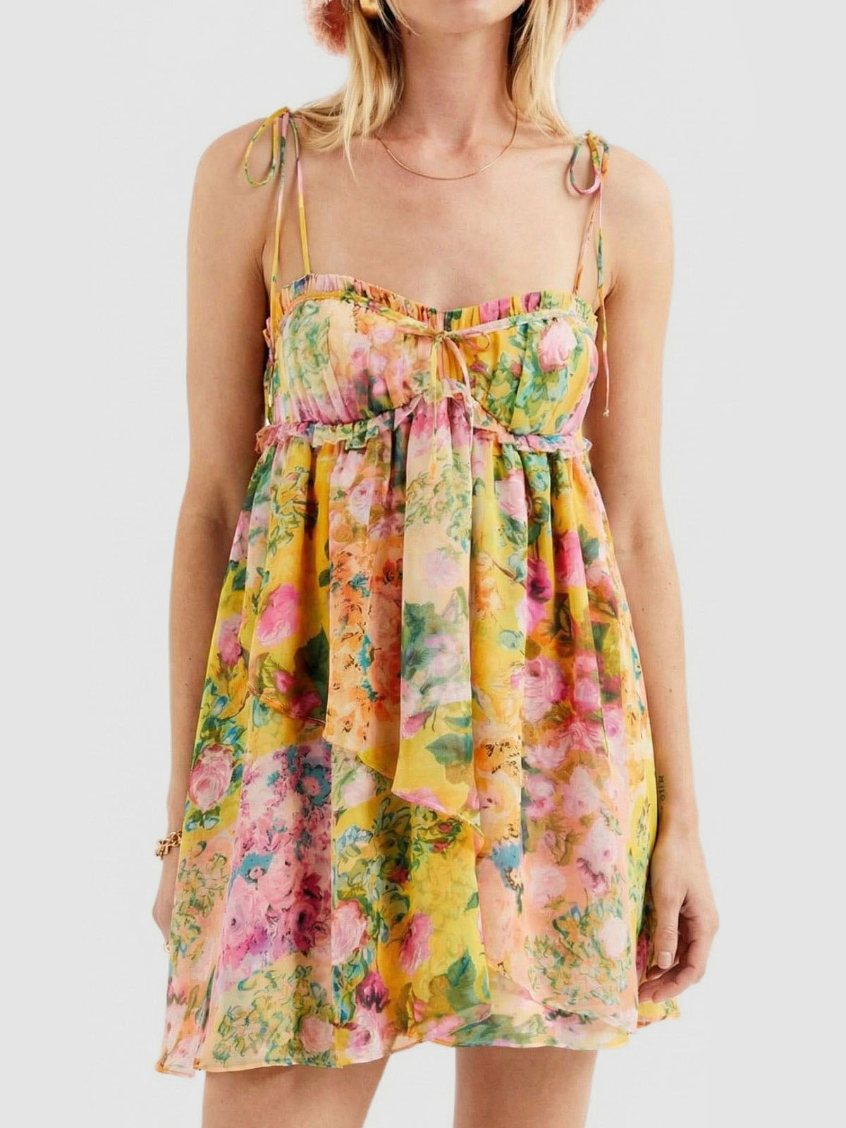 Floral Chiffon Spaghetti Strap Babydoll Mini Dress 2