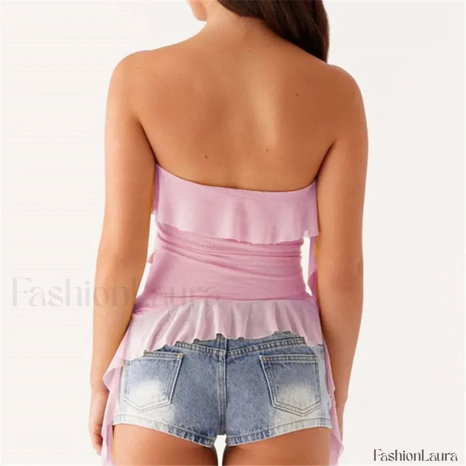 Boho Strapless Ruffle Crop Top