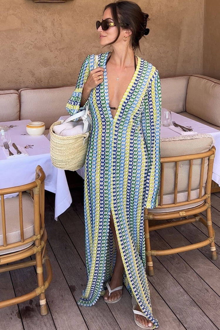 striped crochet maxi dress Kandy Crochet Maxi Dress Stripe Blue Multi