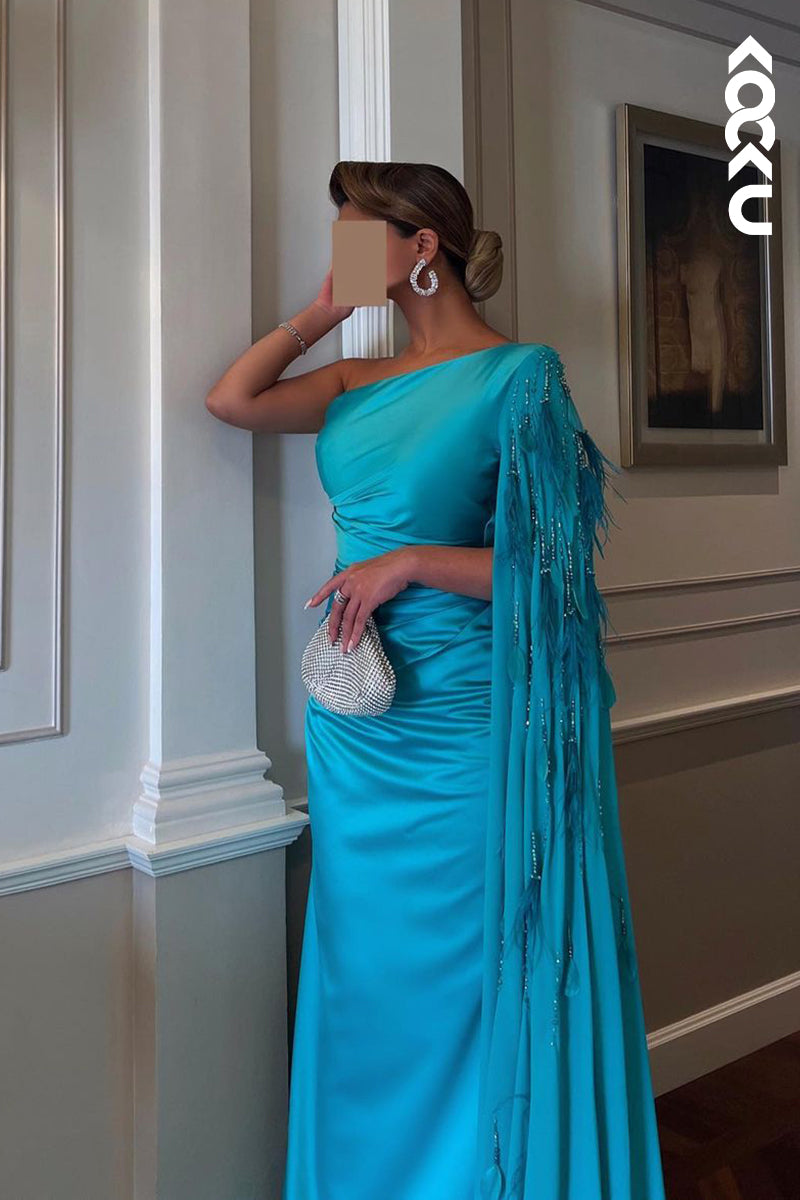 L1195 - Classic & Timeless One Shoudler Sheath Ruched Formal Prom Dress