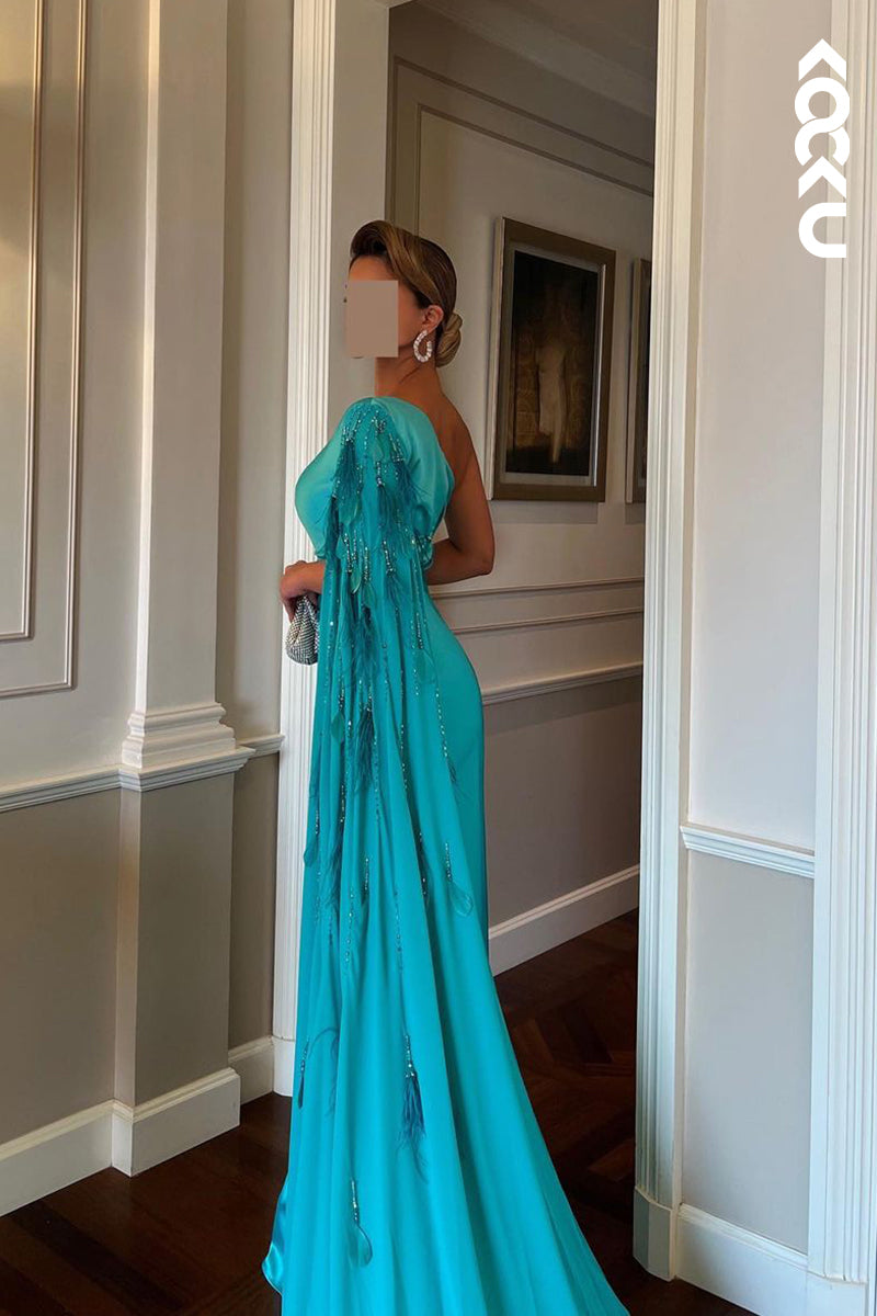 L1195 - Classic & Timeless One Shoudler Sheath Ruched Formal Prom Dress