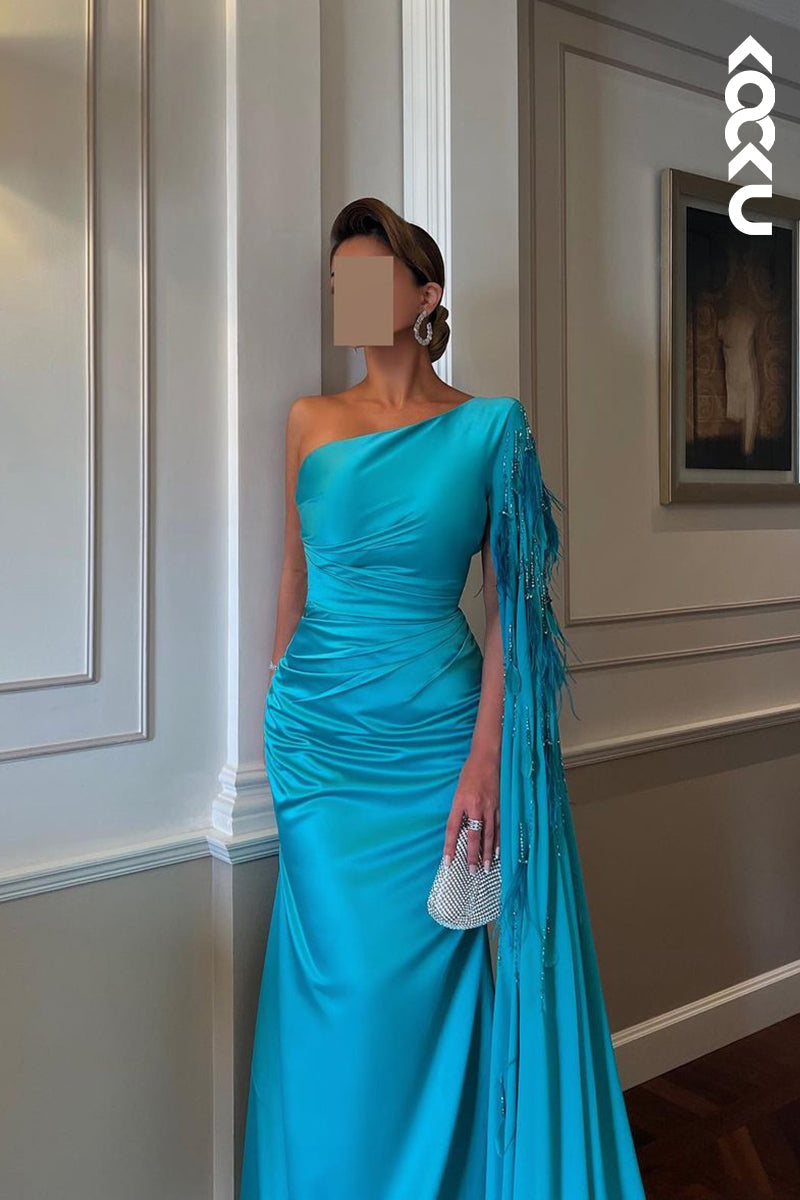 L1195 - Classic & Timeless One Shoudler Sheath Ruched Formal Prom Dress