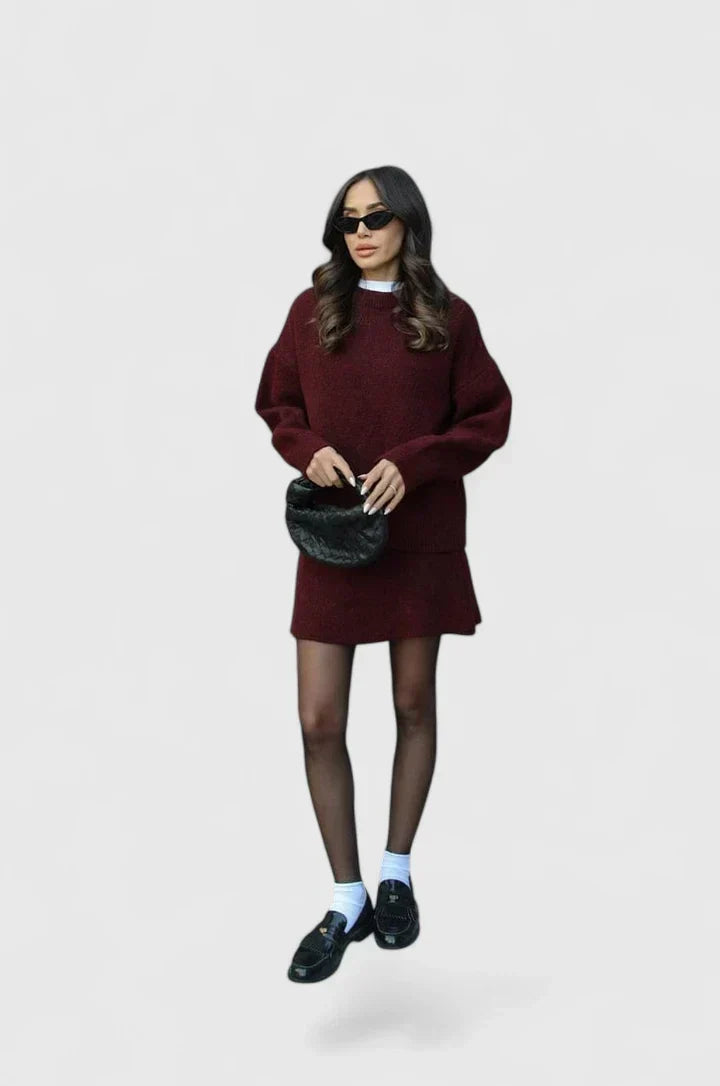 Crew Neck Oversized Sweater and Mini Skirt Two Piece Set