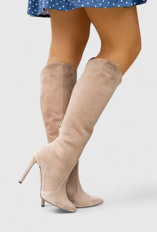 Pointed Toe Knee High Stiletto Heel Boots