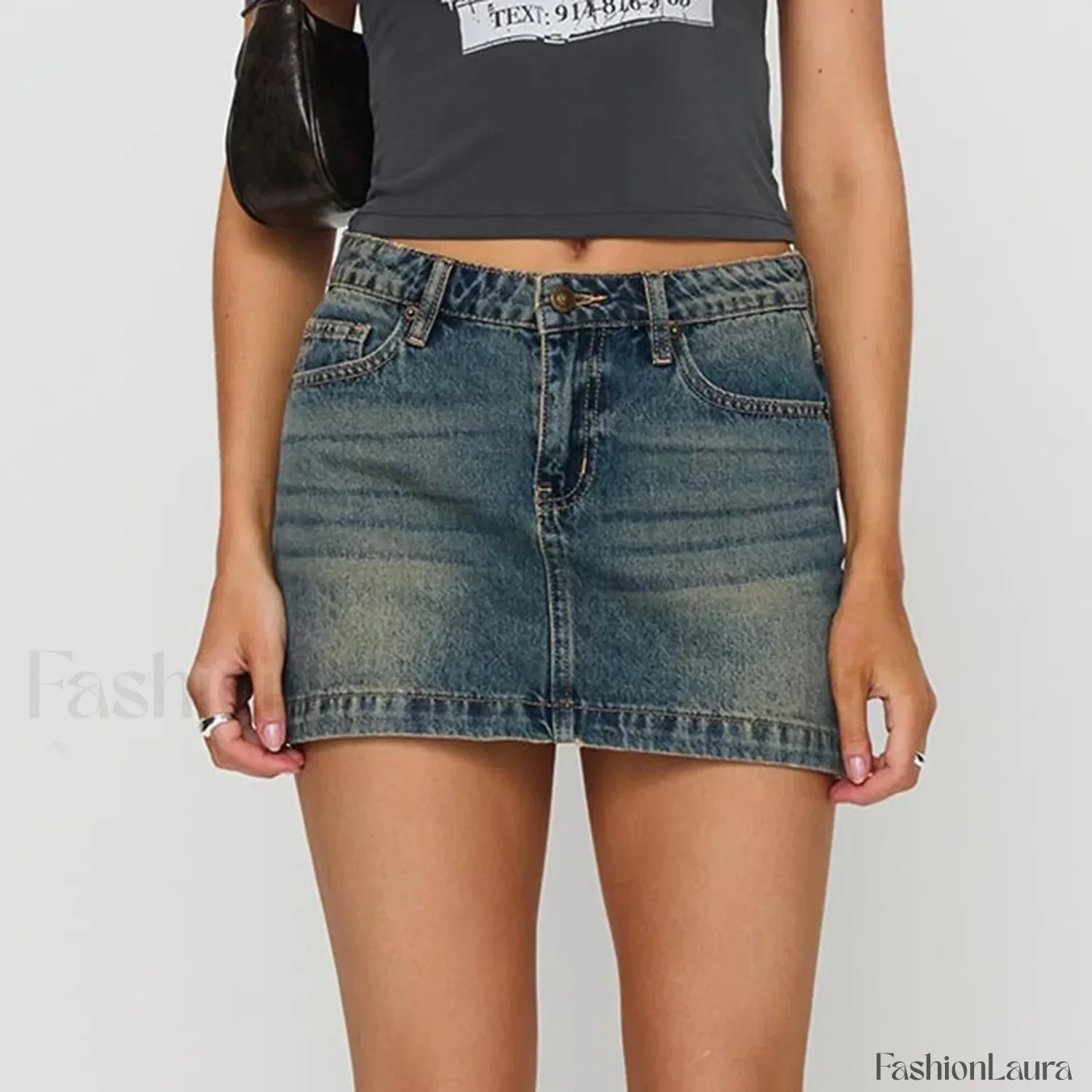 Bow Back Pocket Denim Skirt