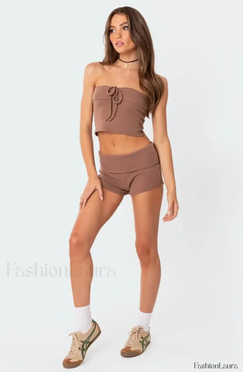 Bow Crop Top Shorts Two Piece Set