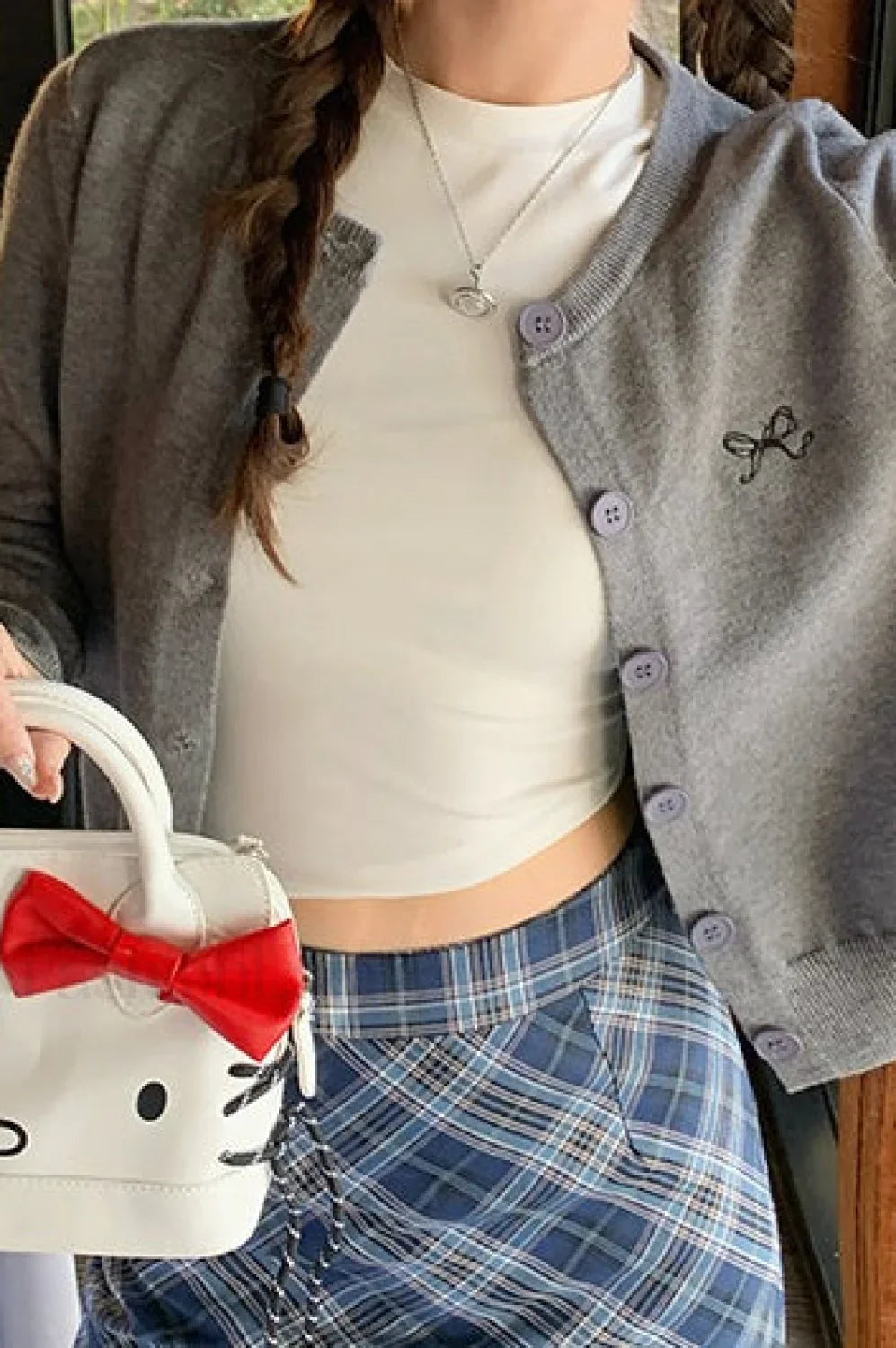 Bow Embroidered Knit Cardigan