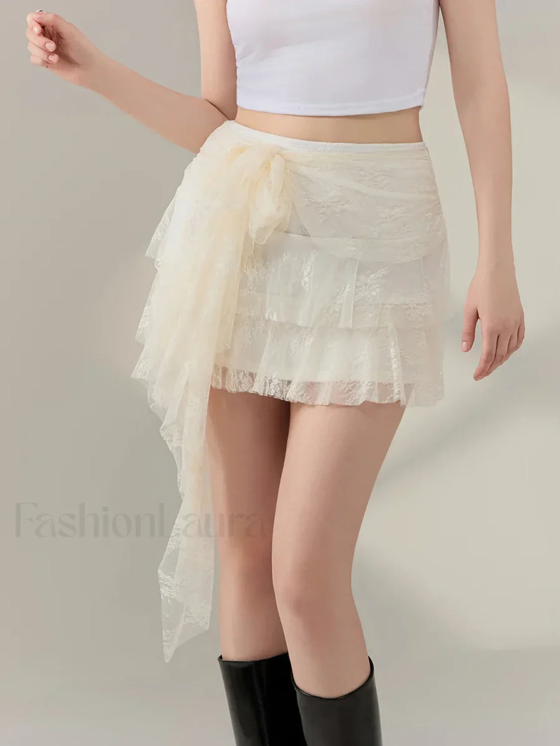 Bow Front Ruffle High Waist Skirt
