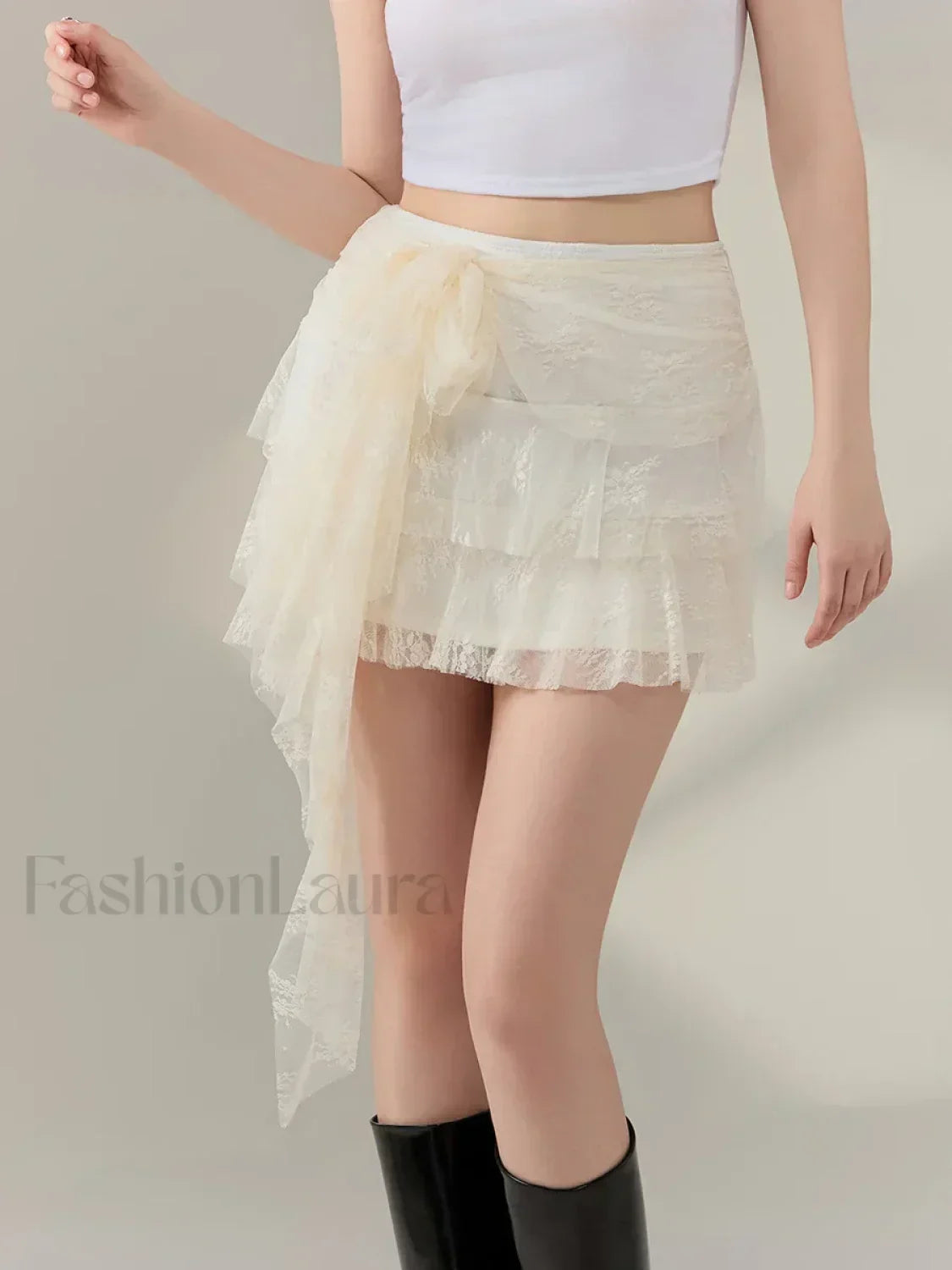 Bow Front Ruffle High Waist Skirt
