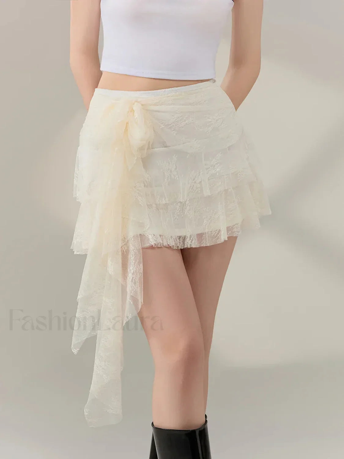 Bow Front Ruffle High Waist Skirt