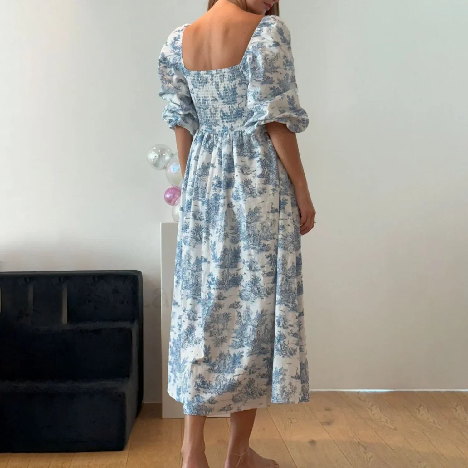 Bow-Front Smocked Midi Dress