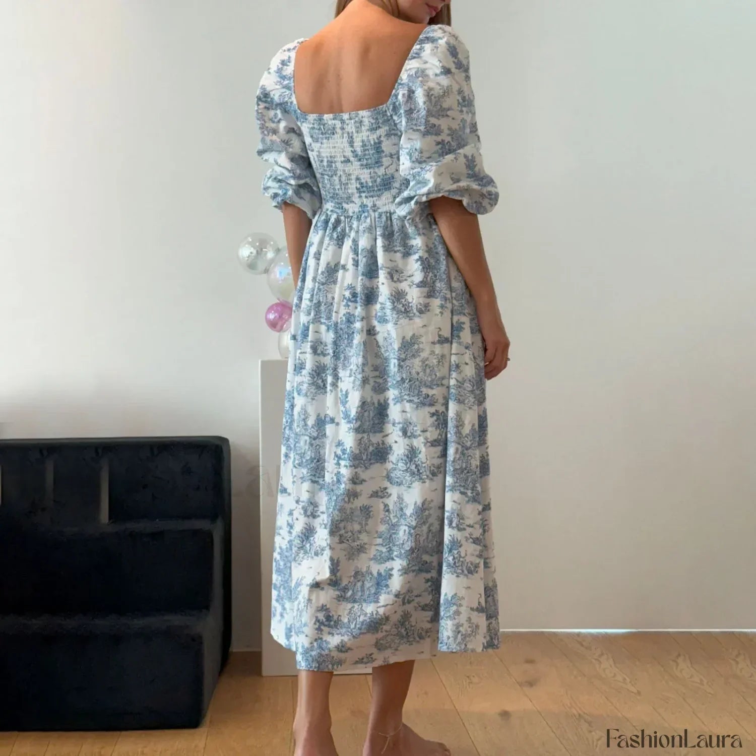 Bow-Front Smocked Midi Dress