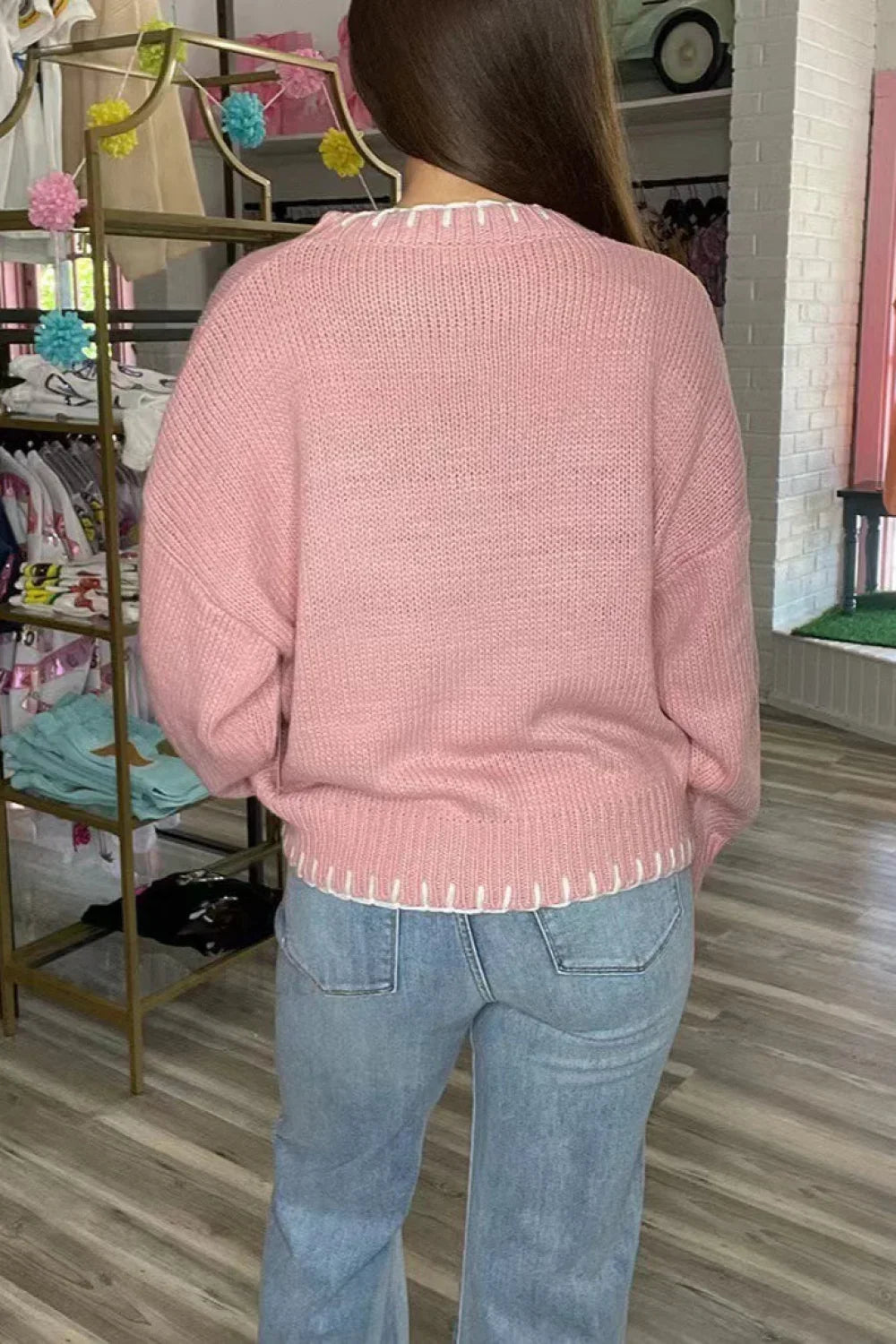 Bow Jacquard Knit Pullover Sweater