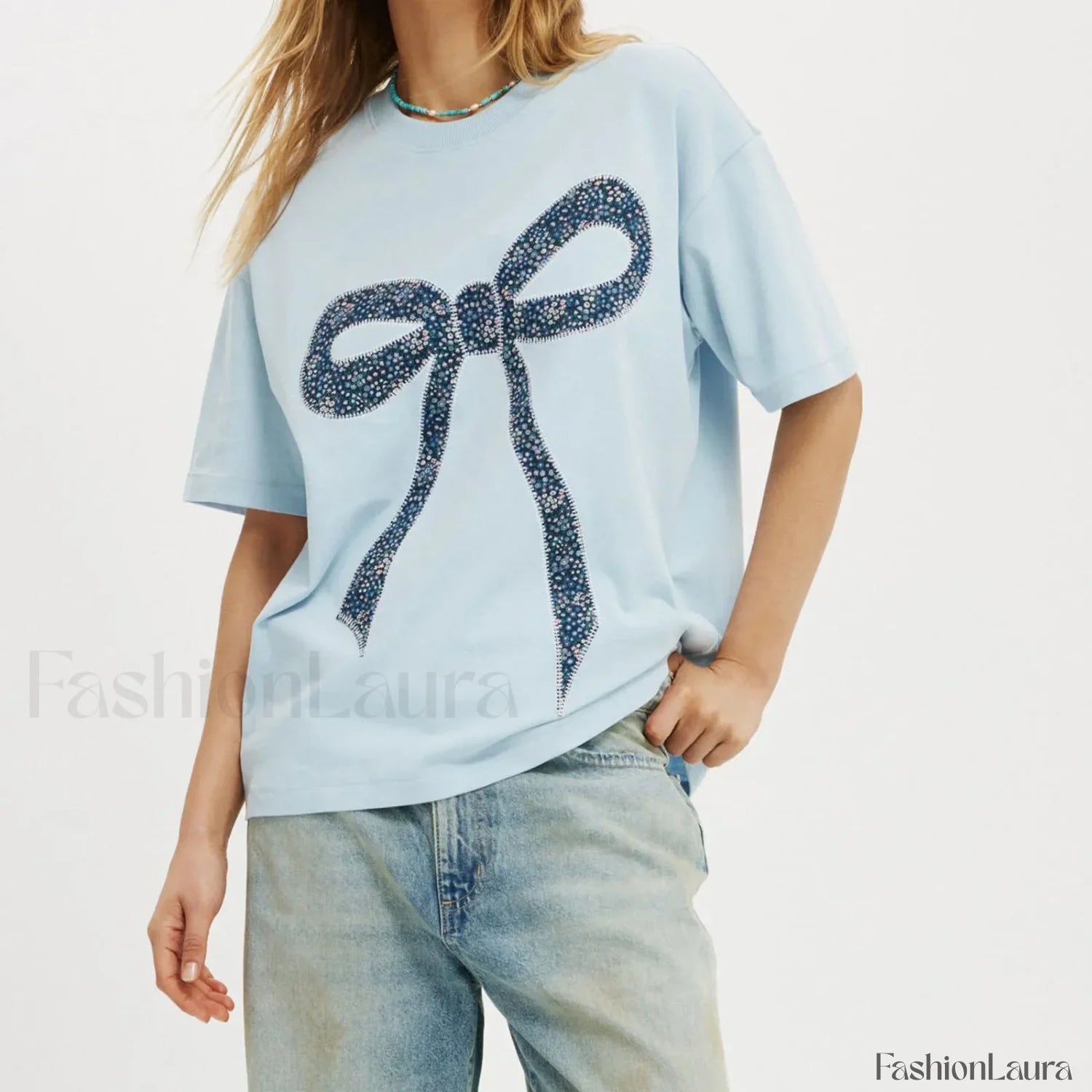Bow Letter Number Pattern T-Shirt
