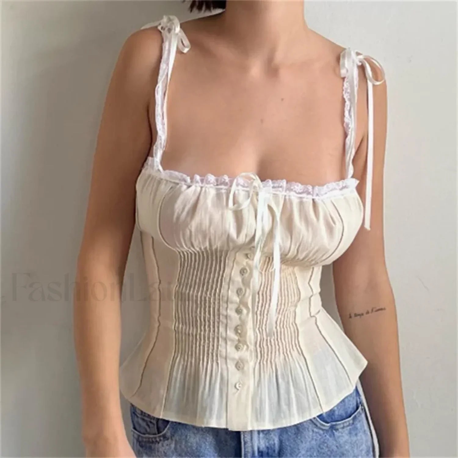 Bow Square-Collar Ruffled Crop Top