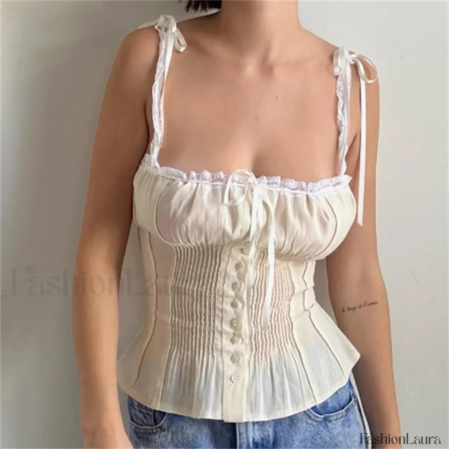 Bow Square-Collar Ruffled Crop Top