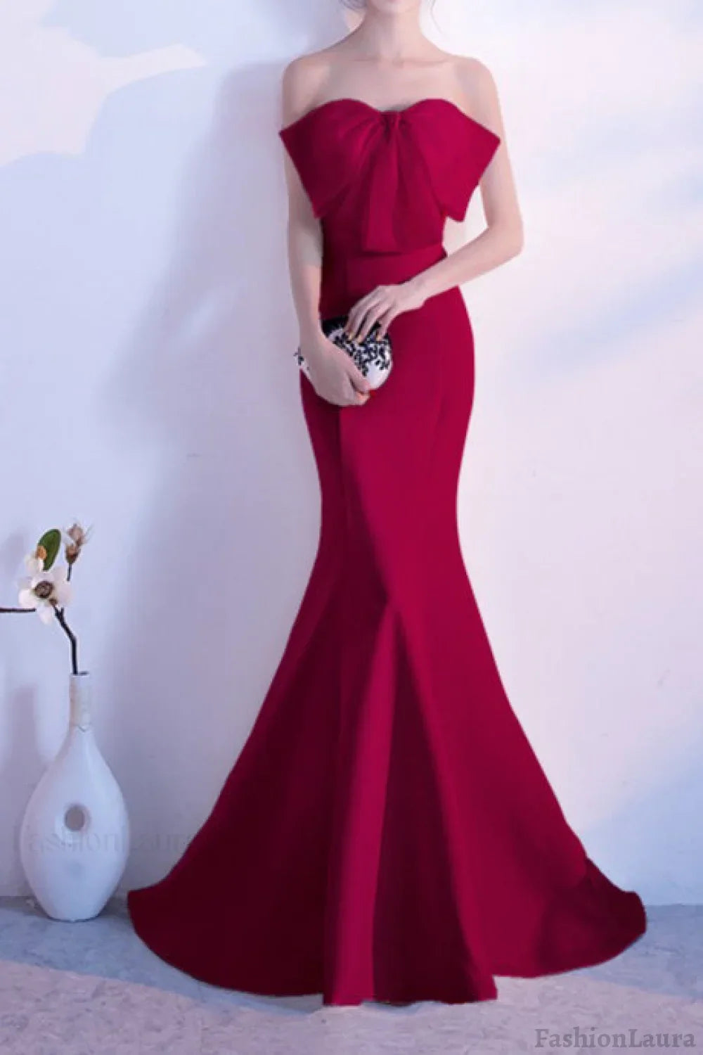 Bow Strapless Mermaid Maxi Party Dress