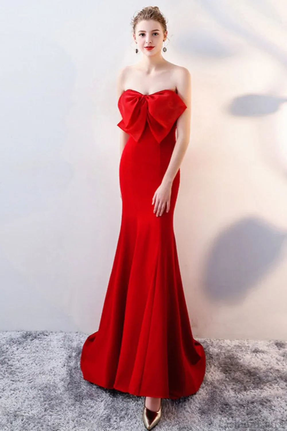 Bow Strapless Mermaid Maxi Party Dress