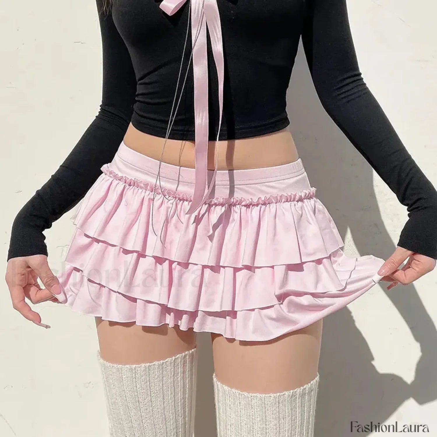 Bow Trim Low Waist Mini Skirt