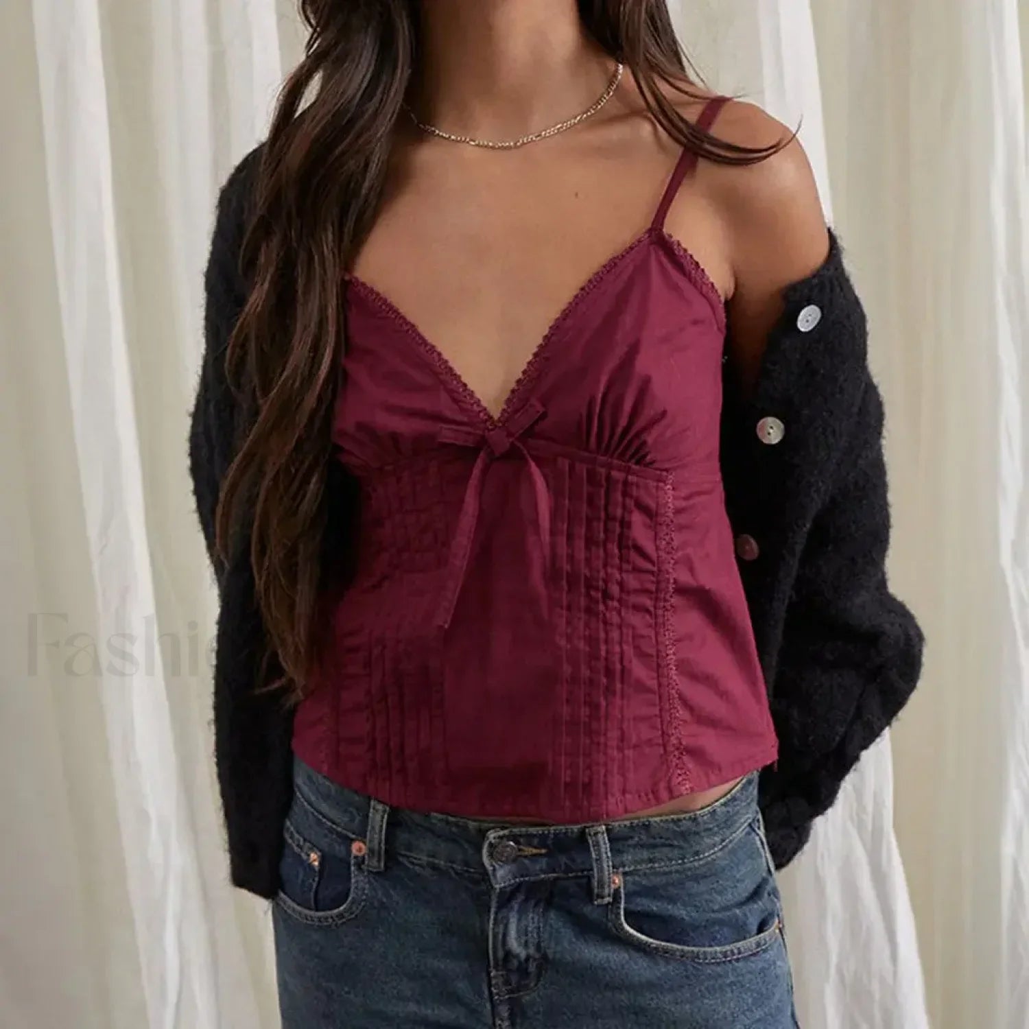 Bow V-Neck Adjustable Crop Top