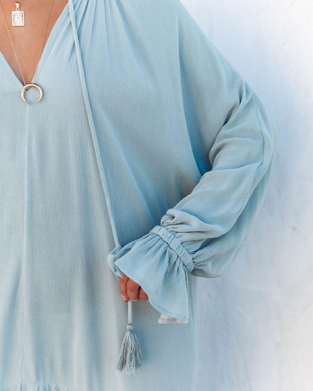 Bowdan Tiered Boho Maxi Dress Light Blue