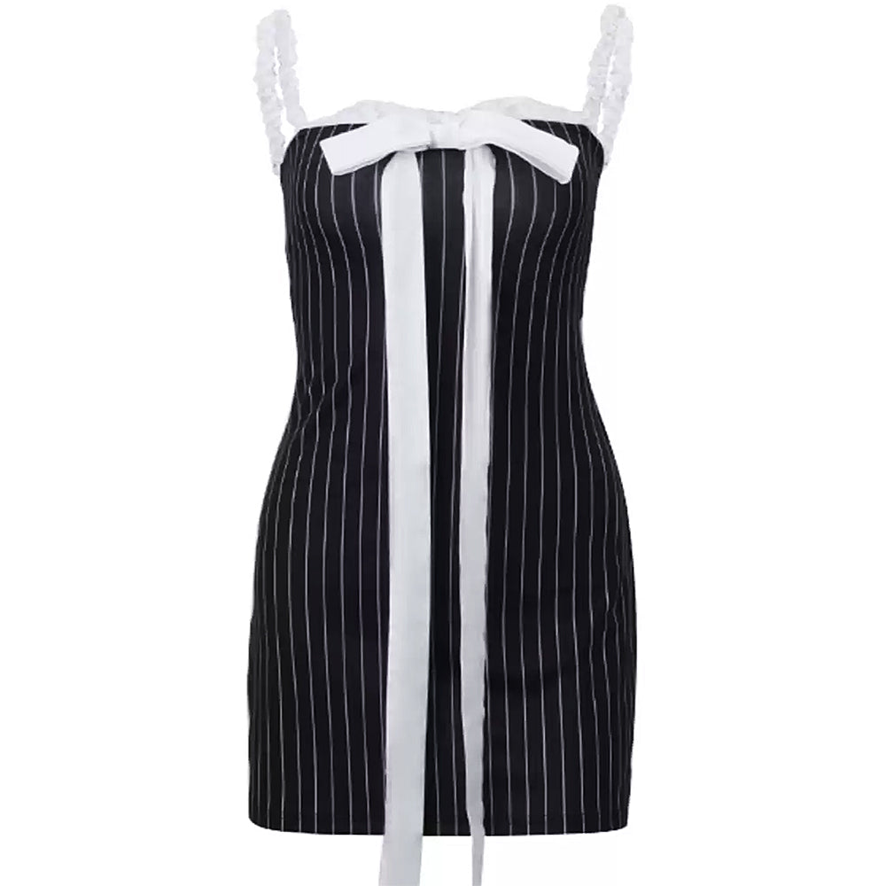 Bow Lace Striped Mini Dress - View 4