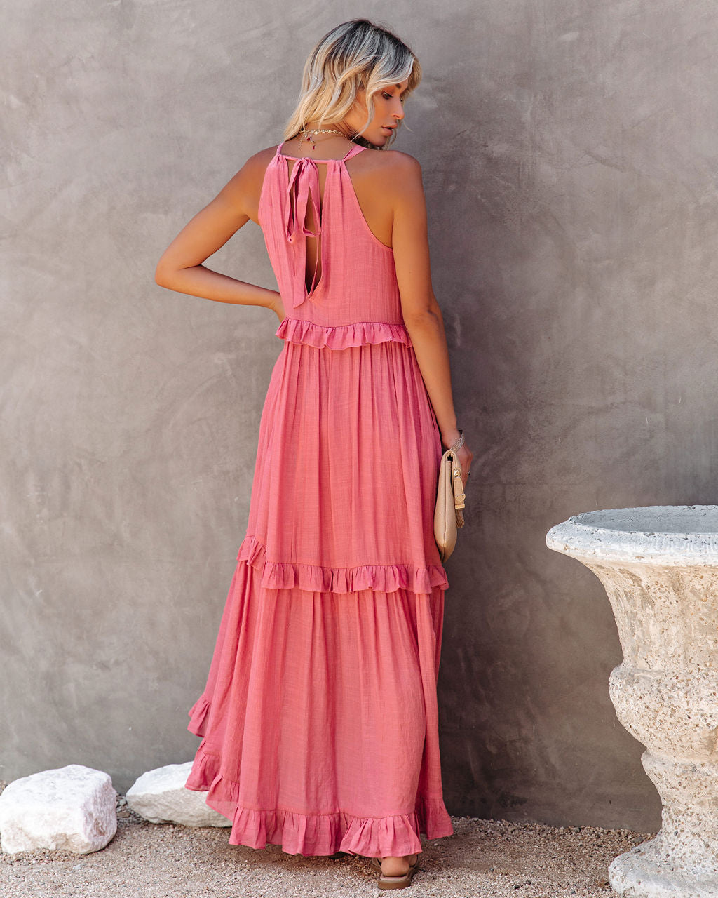 Brave Soul Pocketed Halter Maxi Dress Rosewood