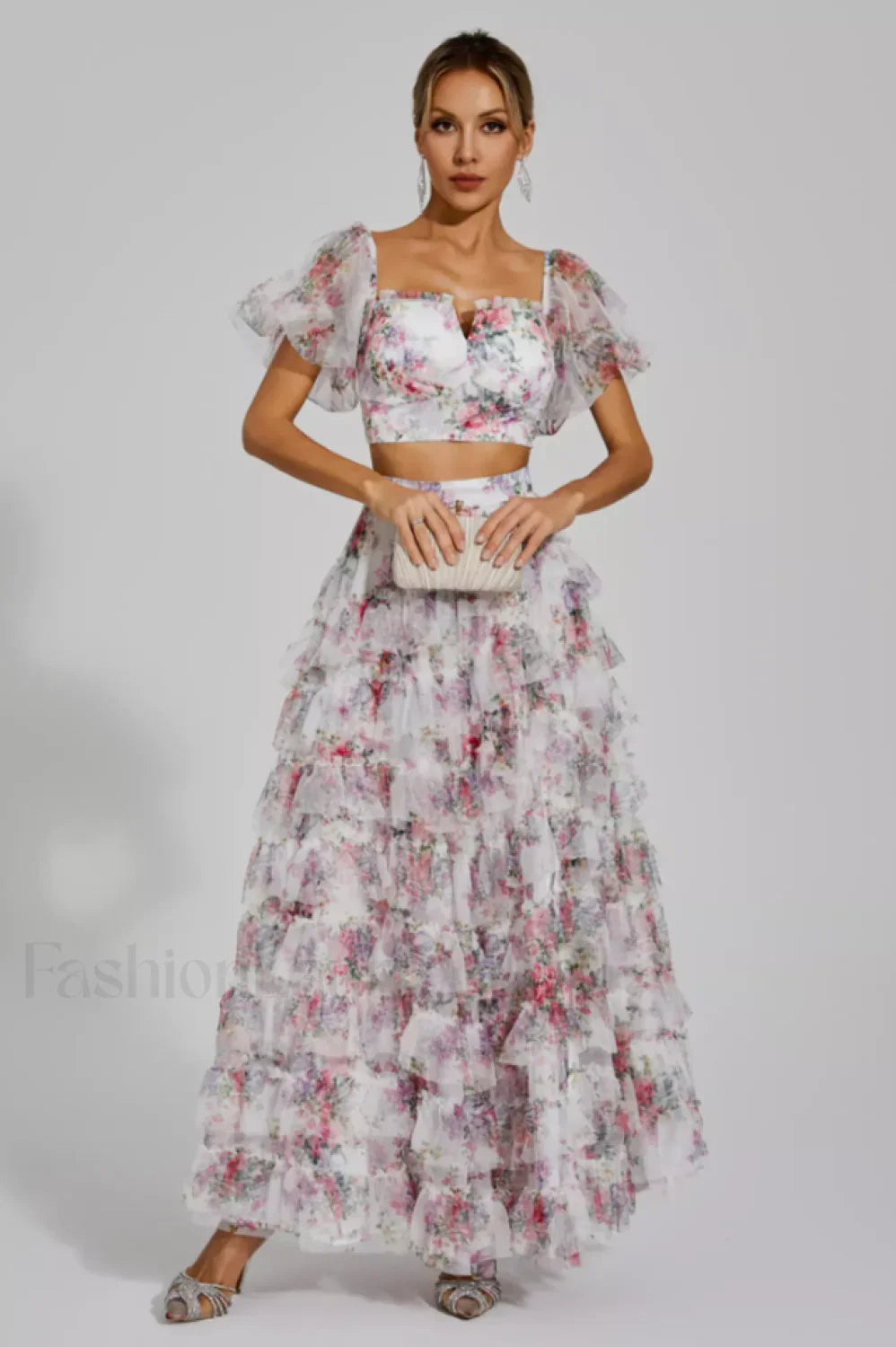 Braylee Purple Stylish Floral Ruched Set