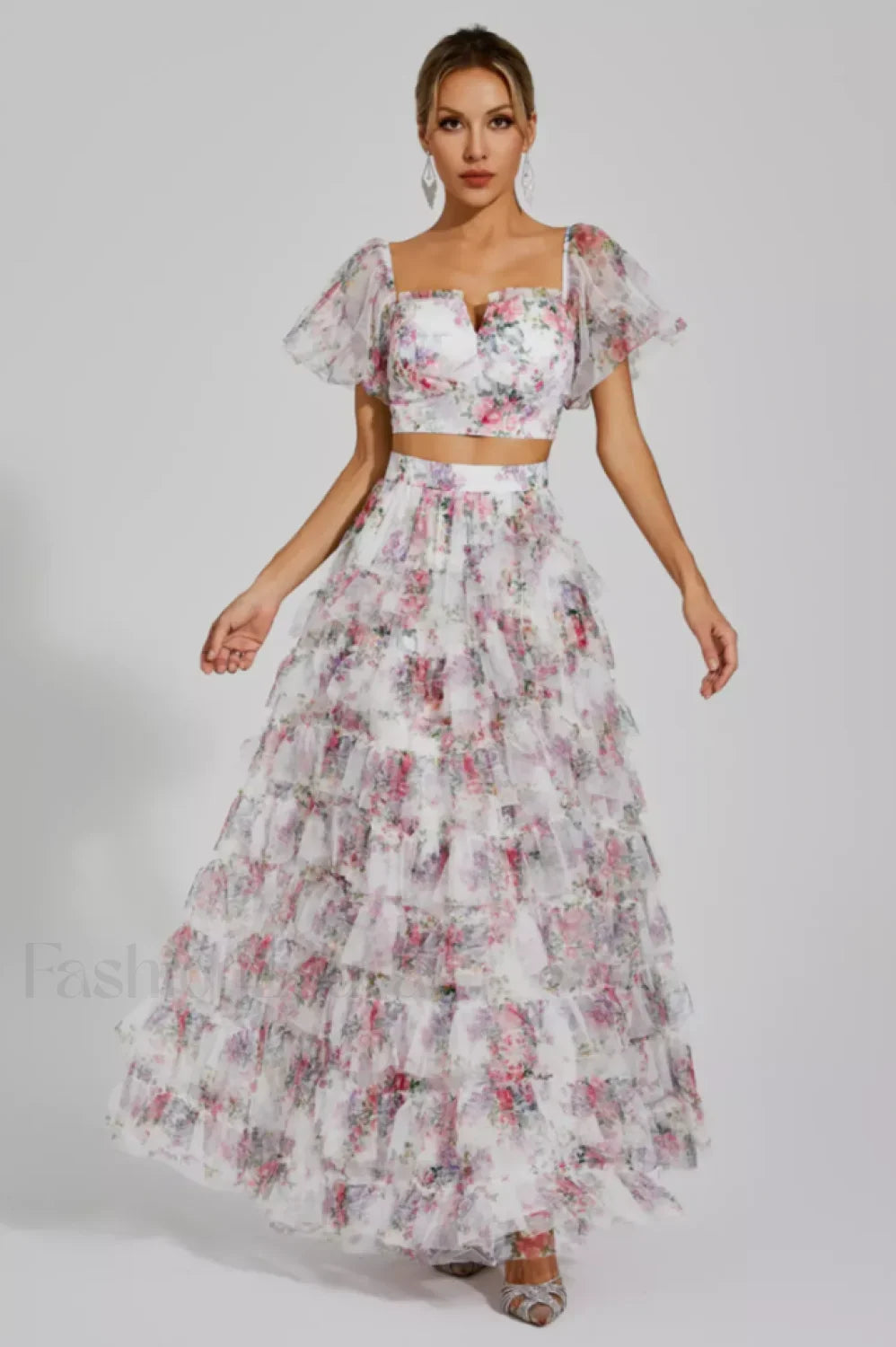 Braylee Purple Stylish Floral Ruched Set