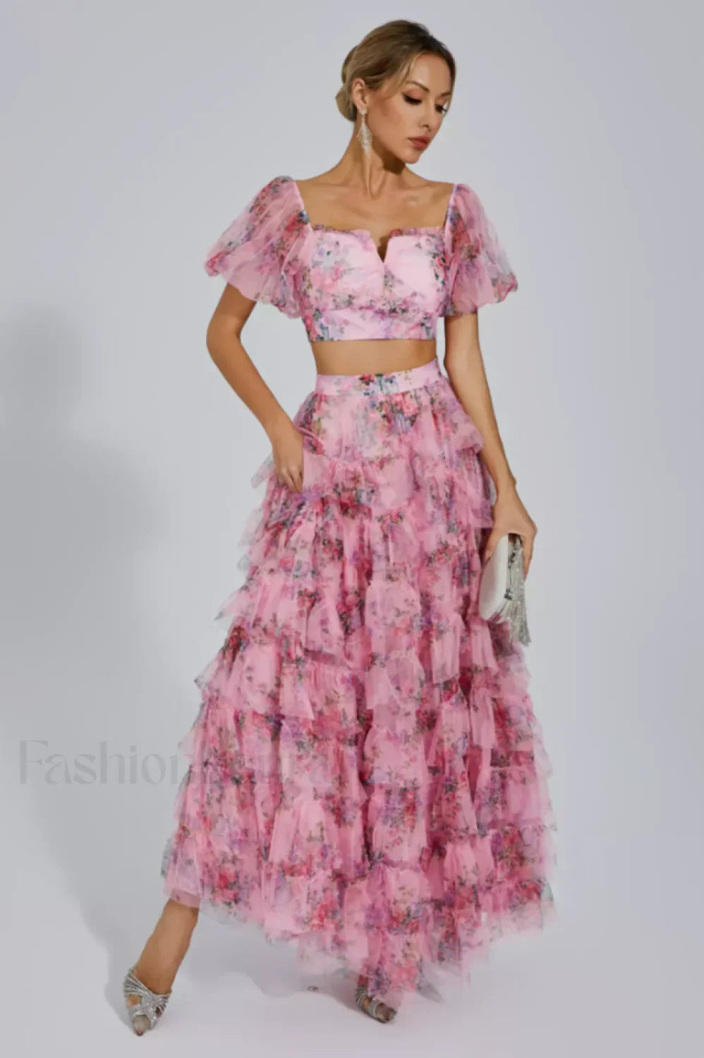 Braylee Purple Stylish Floral Ruched Set